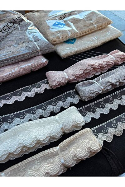 Butik 9 Metre İnce Tül Güpür Vintage Desenli Nakışlı Dantel Çeyizlik Kenar Da...