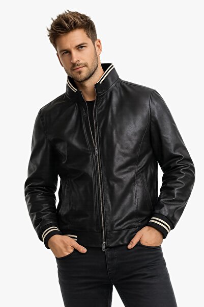 MİRENA LEATHER Erkek Siyah Hakiki Deri Ceket
