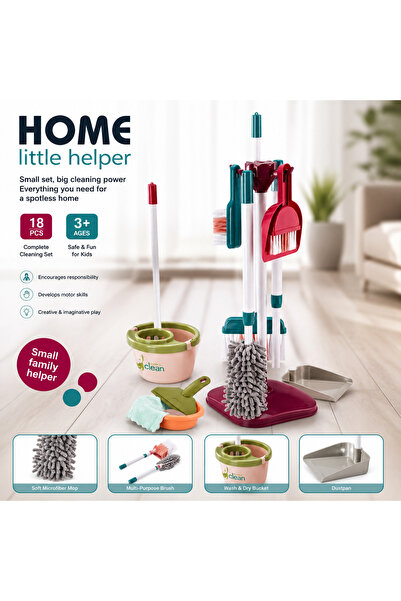 Home 18-Piece Children's Pretend Cleaning Tool Set with Organizer Stand