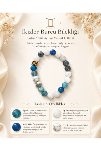 Evadore İkizler Burcu Tasarım Doğal Taş Bileklik Zihinsel Netlik, Güçlü İleti...