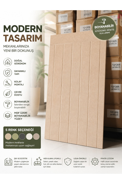 wood life Dekoratif Duvar Paneli ( 54 X 105 Cm ) Boyanabilir Ahşap Ham Mdf Du...