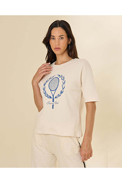 REDTAG Women Ivory Printed Crew Neck T-Shirt