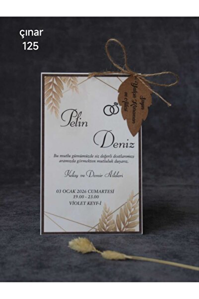 Çınar DÜĞÜN-KINA-NİŞAN DAVETİYESİ BASKI DAHİL(50 ADET) 0125