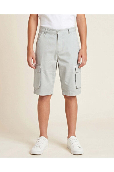 REDTAG Senior Boys Light Grey Cargo Pocket Shorts