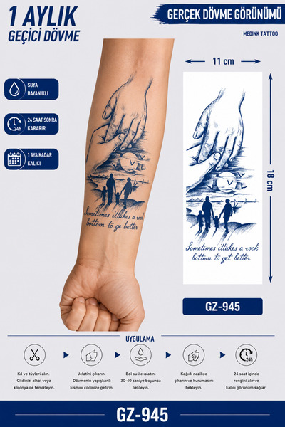 medink tattoo 1 Ay Kalıcı Sonradan Kararan 11X 18 cm Aile model geçici dövme ...