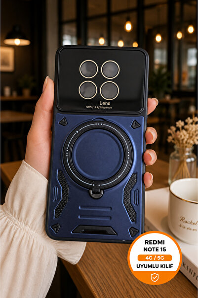 TechTrove Redmi Note 15 İçin Uyumlu 3D Kamera Lens Korumalı Standlı Kılıf