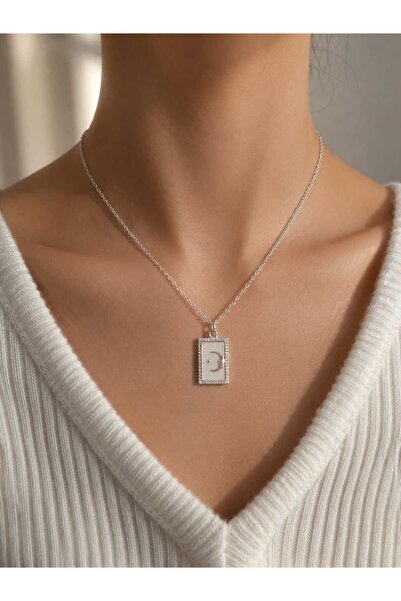 Uno Di Famiglia Elegant Necklace with Zircon Stone and Moon and Star Figures,...