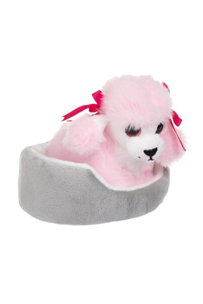 Jumbo Mini Cățeluș de pluș roz cu pat roz/gri 10 x 10 x 10 cm