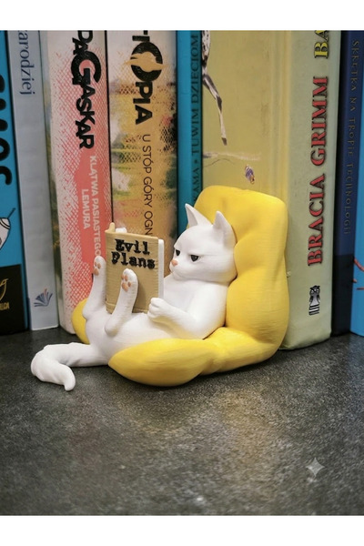 Kitap Okuyan Beyaz Kedi Figürü kitaplık süsü,tatlı masa süsü , dekoratif figür , otomobil torpido süsü