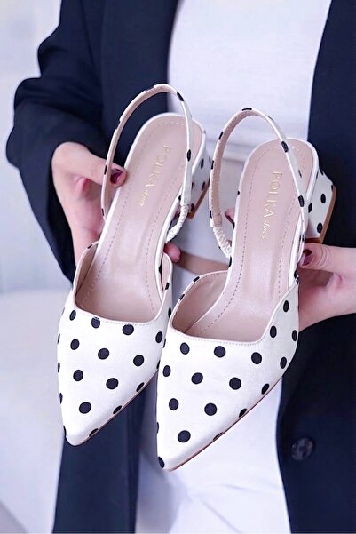 POLKA STORE Blush Polka Dot Pointed Toe Short Block Heeled Women's Shoes