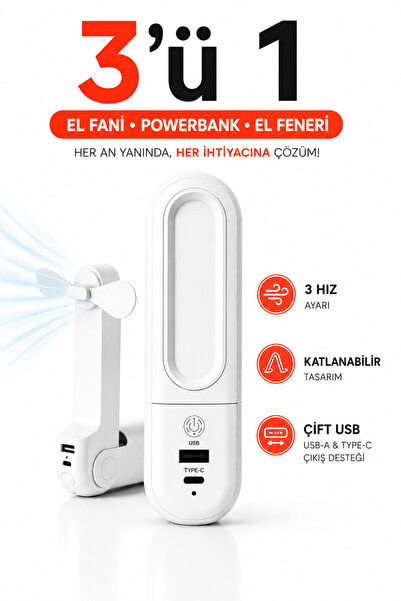 RAYLAX El fanı Katlanabilir Powerbank Özellikli Fenerli Şarjlı Sogutucu El Fa...