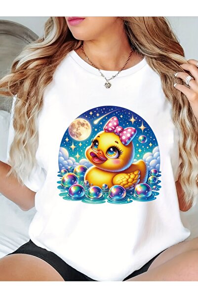 212Wear Women'S White T-Shirt with Cute Yellow and Moon Design - Short Sleeve...