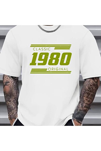 12 Teknoloji 1980 Print Men's Casual Crew Neck T-Shirt, Fashionable Short Sle...