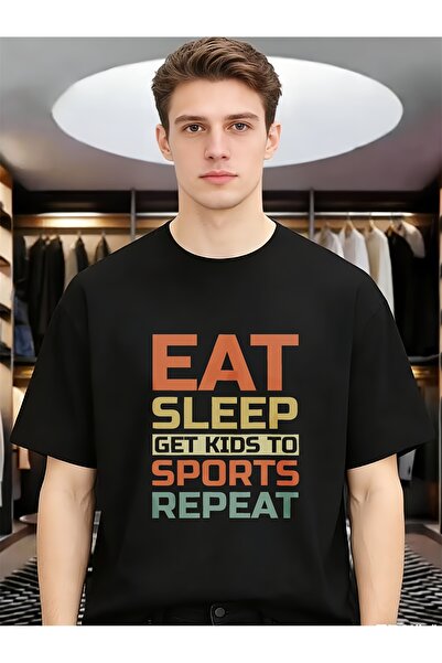 NOURAM Eat Sleep Get Kids to Repeat Spring Summer Casual Men Funny Unique Tee...