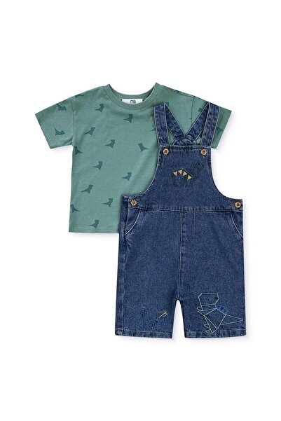 MOTHERCARE Erkek Bebek Şort Salopet-Tshirt Dinozor Baskılı Düğmeli Bisiklet Y...
