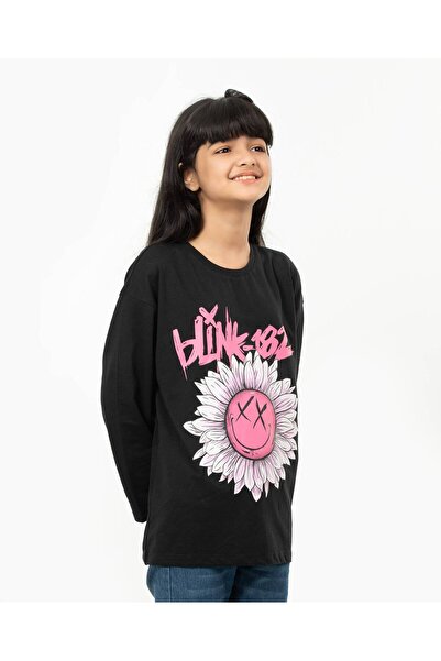 Finelook Girls' Graphic Print Long Sleeve Cotton T-Shirt – Casual Black & whi...