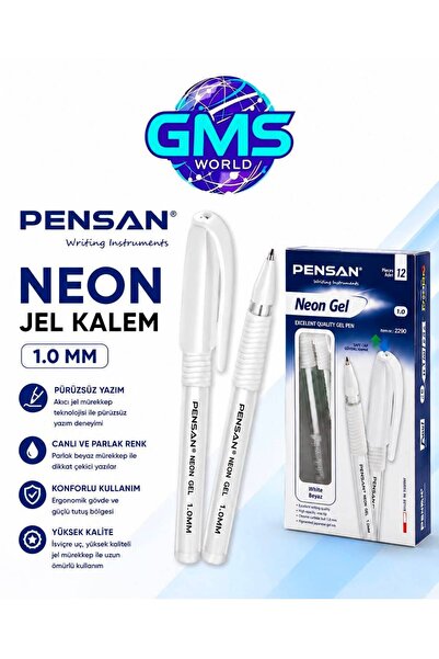 Pensan 1.0 mm Neon White Gel Pen Set of 6