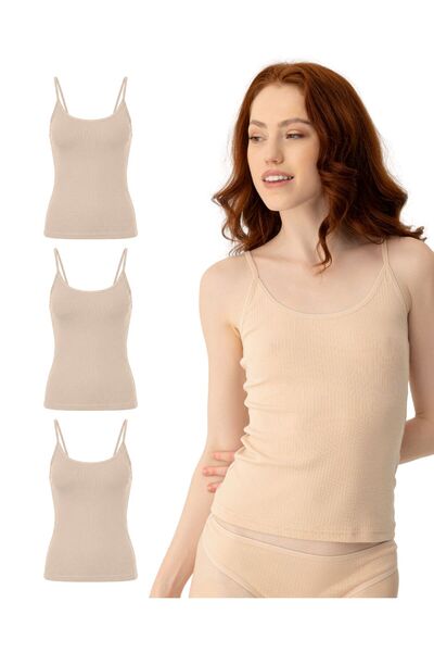 Mimosso Women's Organic Cotton 3-Piece Ribbed Strap Tank Top
