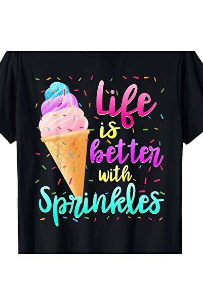 1001 Line تي شيرت رجالي بتصميم "Life Is Better Ice Cream Drippy" - تي شيرت 10...