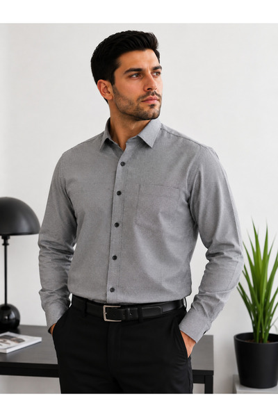 COLVIS MAN Wide Cut Long Sleeve Micro Pattern Classic Collar Men's Shirt