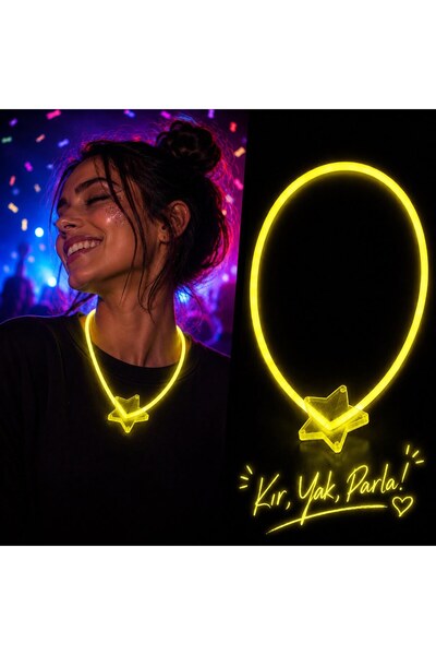 Fosforlu Yıldız Parti Kolyesi – Neon Işıklı Kolye Sarı Renk ELK-COMPLEX3421