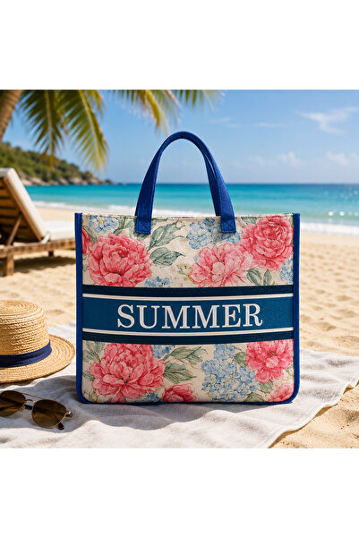 Zenorius Geantă de Plajă Summer cu Model Floral, 45 × 40 cm, Geantă de Cumpăr...