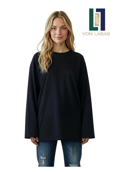 Grafftee Clothing تي شيرت أسود بأكمام طويلة مطبوع عليه Country Aesthetic (Country Themed) بأكمام واسعة ومقاس كبير، مصنوع من القطن بنسبة 100%، تي شيرت صيفي