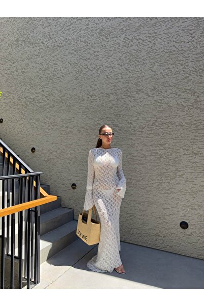 BB Bensu Buyruk Asymmetric Cut Lace Maxi Lori̇n Dress White