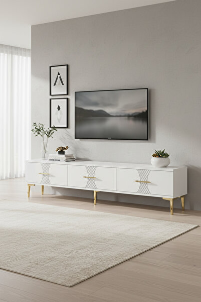 cnyr TSA1832BG SLİM TV STAND, TV SEHPASI BEYAZ-GOLD 180CM