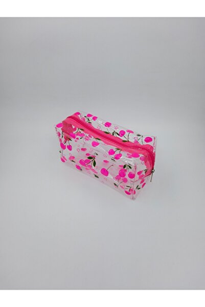 UCCELLO Transparent Pink Cherry Pattern Pvc Makeup Bag Zippered Cosmetic Bag ...