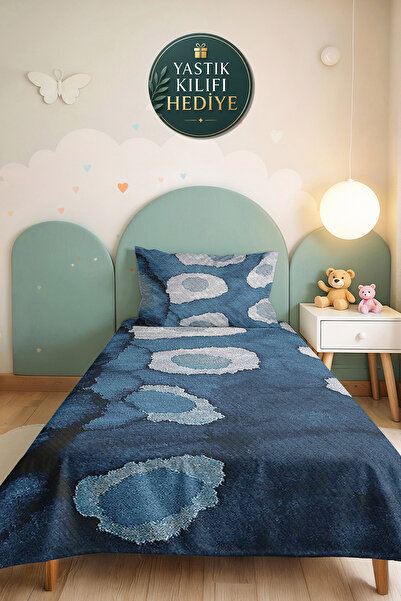 Evimde Bambaşka Blue Geometric Youth Room Single Pique Set - Modern White 160...