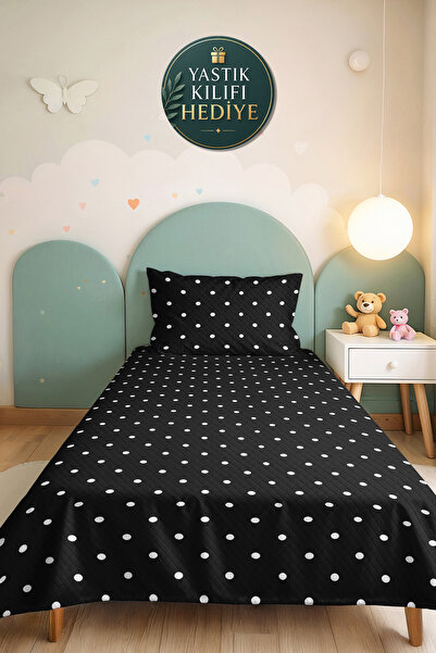 Evimde Bambaşka Black Polka Dot Minimal Single Pique Set-White Geometric 160X...
