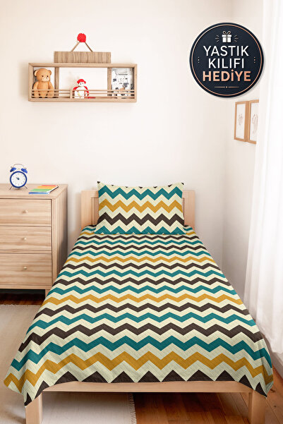 Evimde Bambaşka Zigzag Ethnic Geometric Youth Room Single Pique Set - Yellow ...