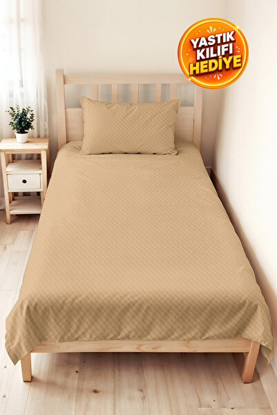 Evimde Bambaşka Beige Minimal Young Room Single Pique Set - Plain Quilted Cre...