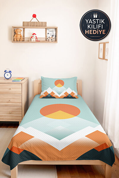 Evimde Bambaşka Geometric Mountain Mint Young Room Single Pique Set-Modern Or...