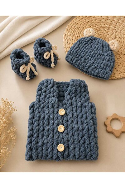 NESA Puffy Baby Vest Booties Hat Set - Smoked