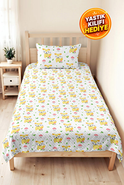 Evimde Bambaşka Yellow Fox Children's Room Single Pique Set - Forest Themed G...