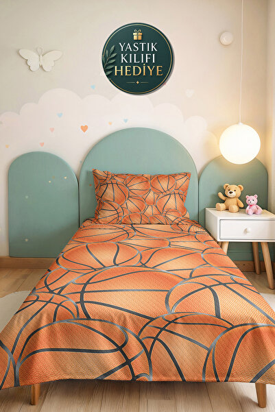 Evimde Bambaşka Basketball Ball Patterned Children's Room Single Pique Set - ...