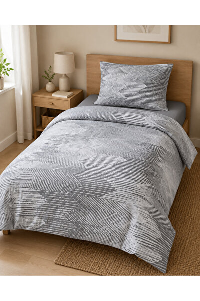 Nevora Single Duvet Cover Set Gray Geometric Patterned Duvet Cover Set with G...