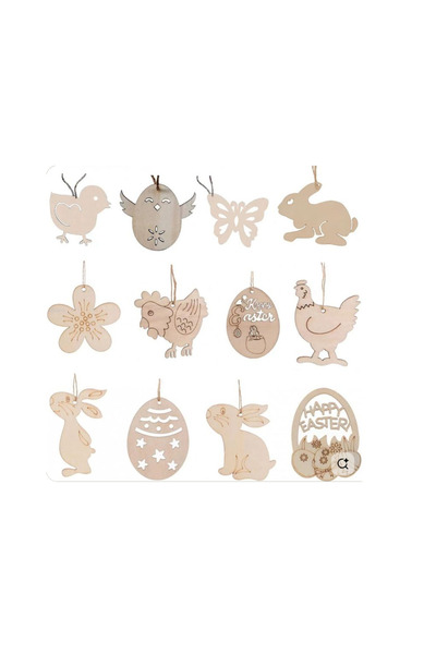Kaishuai Set 12 decoratiuni cu tematica Paste Kaishuai, 7.5 cm, lemn, natur