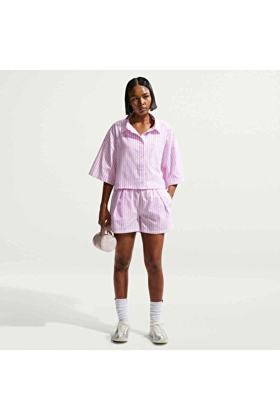Nike Pantaloni scurți de damă Sportswear Chill Poplin, largi, cu talie medie,...