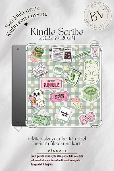 BookTok Vibes Co. Bookish Pembe Yeşil Sticker Temalı Insert - Kindle ve Kobo ...