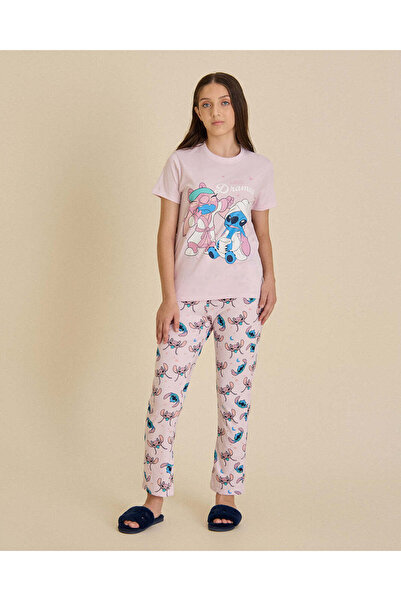REDTAG Senior Girls Pink Stitch Pajama Set