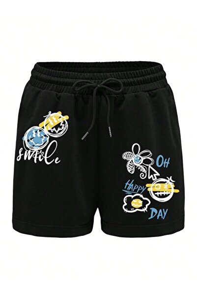 COZYWEAR Printed Black Oversize Shorts