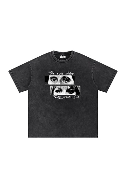 Violon Black Washed the Eyes Chico Printed Unisex Oversize T-Shirt