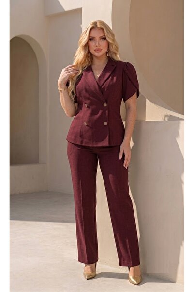 Butik Nilyam فستان سهرة نسائي مقاس كبير بياقة مزدوجة وأكمام مزدوجة مزينة بأزر...