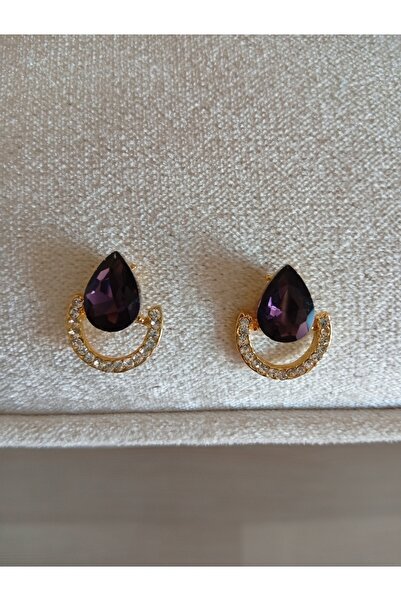 Pervin Ablacım Handmade Gold Earrings with Purple Stones