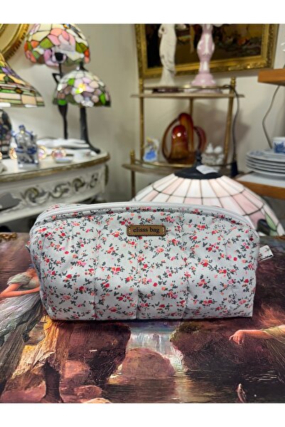 Elisss Design Women's Floral Patterned Makeup Bag Light Blue Fluffy Bag Organ...