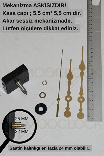 MOOCLOCK Saat Makinesi, Akar Sessiz Duvar Saati Mekanizması, 32 MM EN UZUN ŞA...