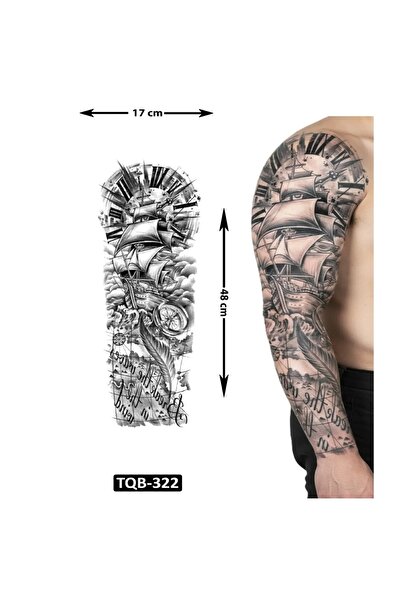 medink tattoo 2 Hafta kalıcı Yelkenli gemi pusula saat Tam Kol Kaplama Geçici...